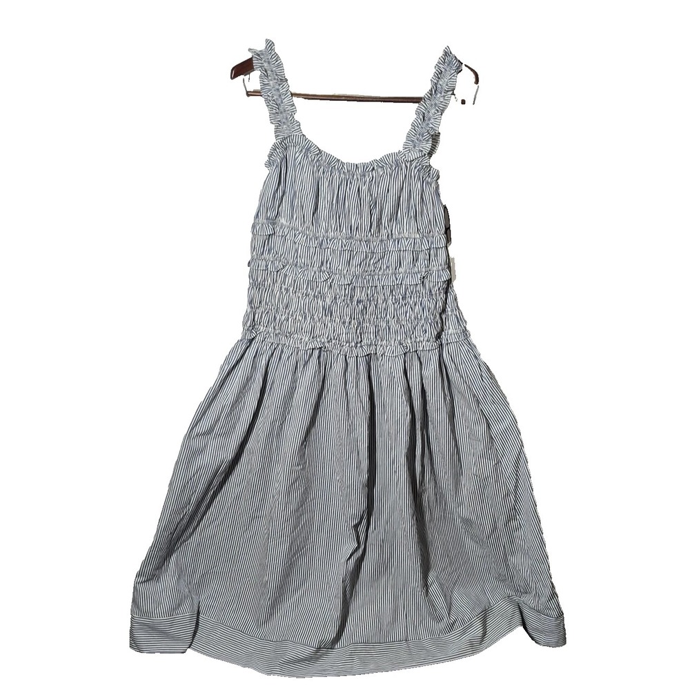 Mila Mae Smocked Midi Dress‎ Women L Navy Stripe Ruffle Strap Sundress NEW